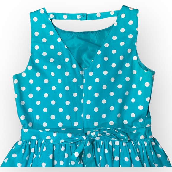 Cynthia Rowley Turquoise White Polka Dot Fit & Flare Sleeveless Dress size 8 - Picture 7 of 11